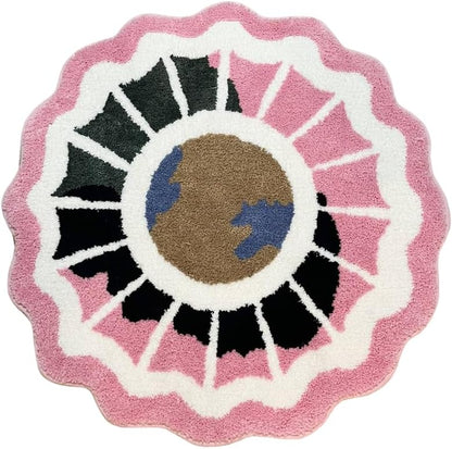 Pink Round Tufted Rug Soft Thick Plush Educational Non-Slip Durable Easy Clean Bedroom Friendly Global Decor (35.4X35.4 inch)