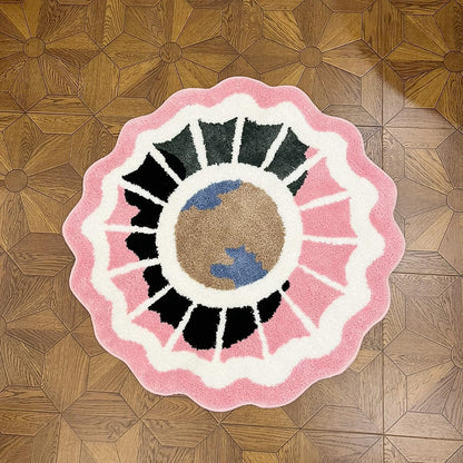 Pink Round Tufted Rug Soft Thick Plush Educational Non-Slip Durable Easy Clean Bedroom Friendly Global Decor (35.4X35.4 inch)