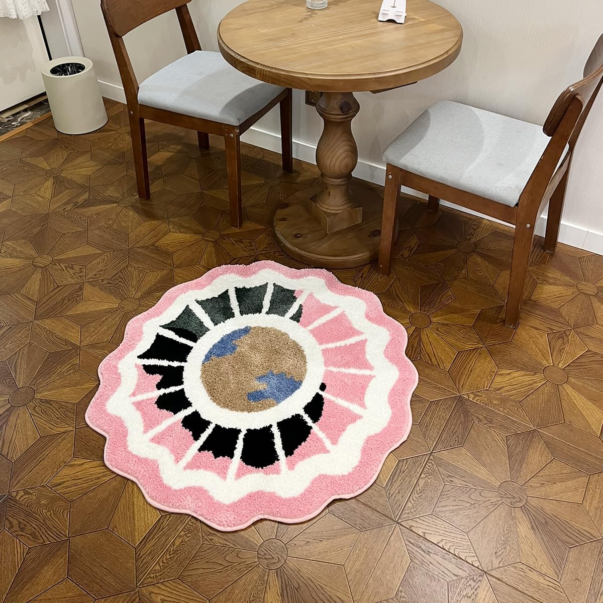 Pink Round Tufted Rug Soft Thick Plush Educational Non-Slip Durable Easy Clean Bedroom Friendly Global Decor (35.4X35.4 inch)