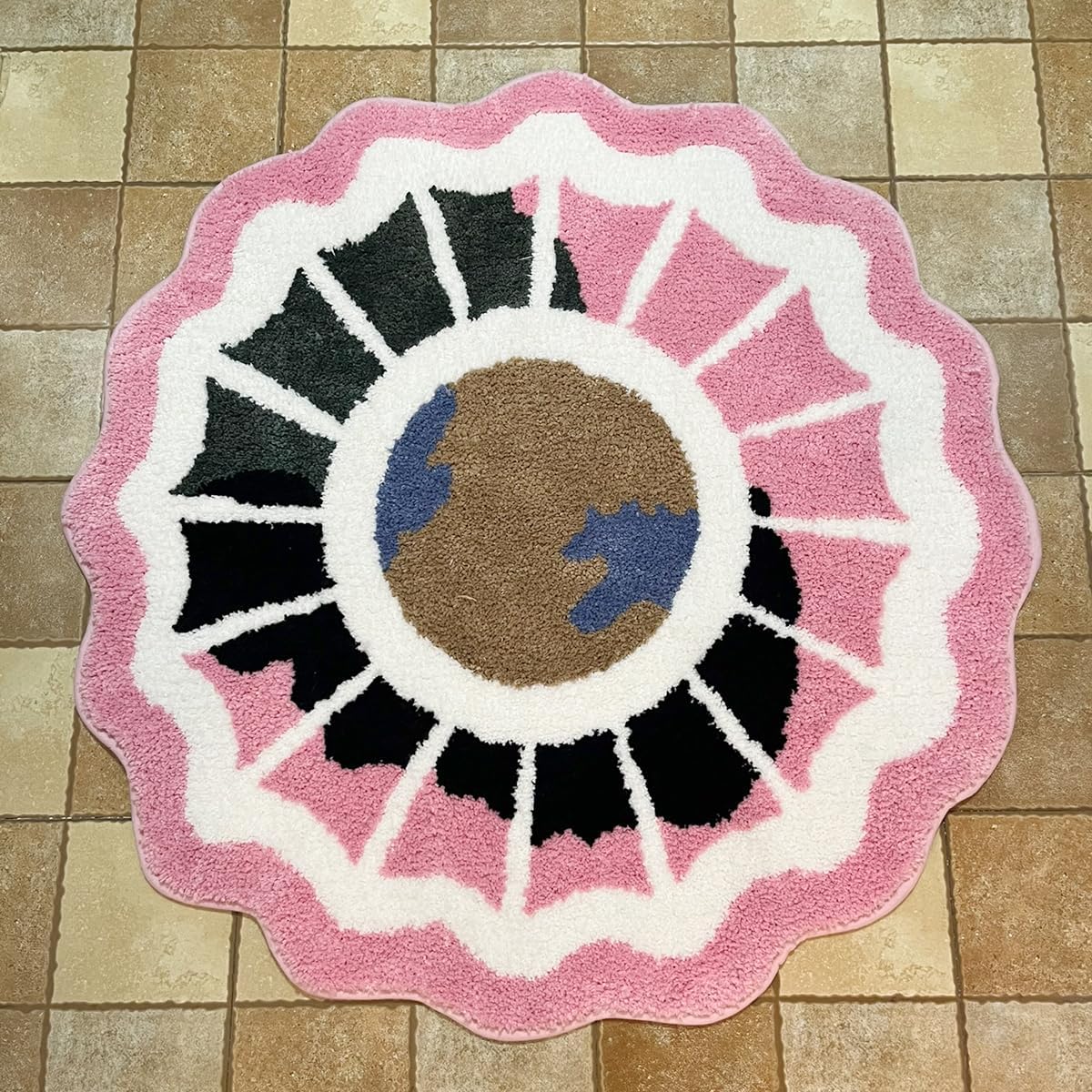 Pink Round Tufted Rug Soft Thick Plush Educational Non-Slip Durable Easy Clean Bedroom Friendly Global Decor (35.4X35.4 inch)