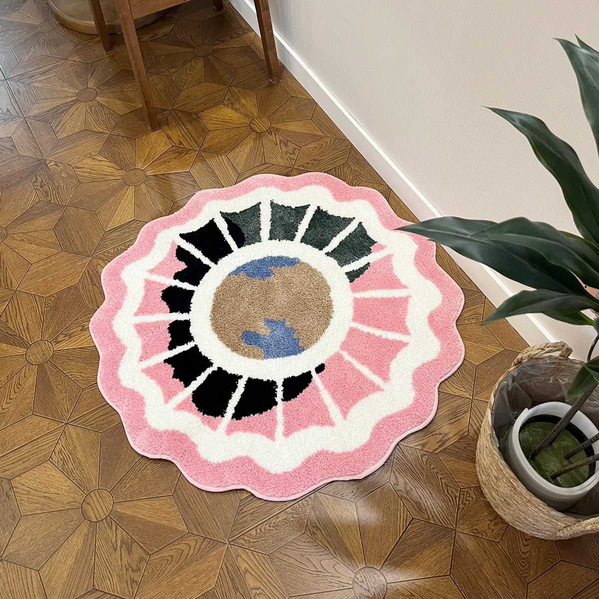 Pink Round Tufted Rug Soft Thick Plush Educational Non-Slip Durable Easy Clean Bedroom Friendly Global Decor (35.4X35.4 inch)