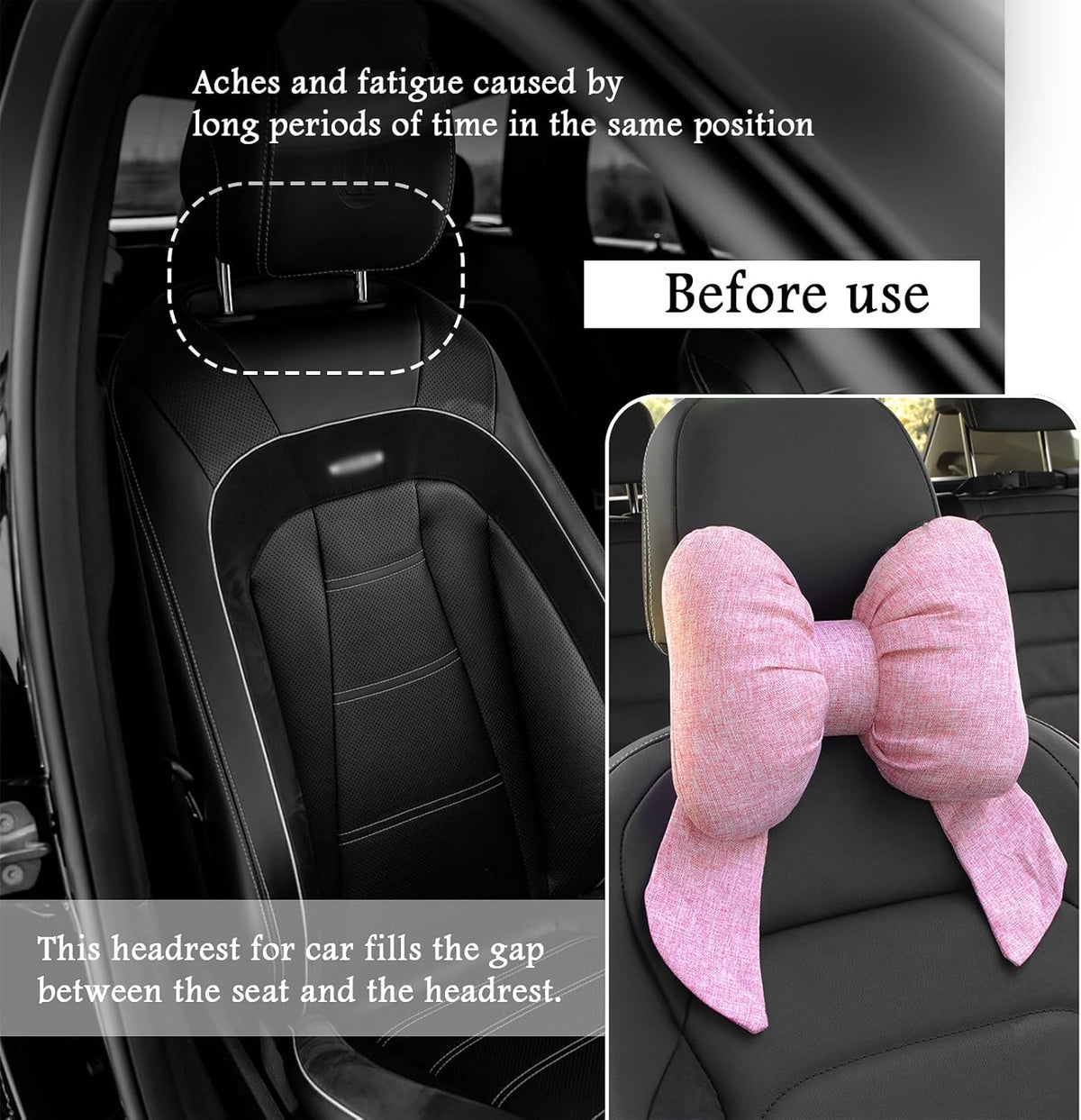 Cute Bow Car Headrest Pillow,Comfortable & Breathable Car Neck Pillows for Relief Neck Fatigue,Universal Head Rest Pillow for Cars Decoration as Birthday Gifts for Women,Girl (Pink)