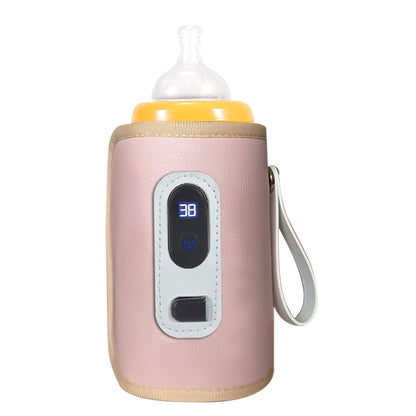 USB Baby Bottle Warmer with LCD Screen, Precise Heating,Temperature, Portable Milk Bottle Heater for Travel, Car, Plane (Pink)