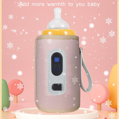 USB Baby Bottle Warmer with LCD Screen, Precise Heating,Temperature, Portable Milk Bottle Heater for Travel, Car, Plane (Pink)