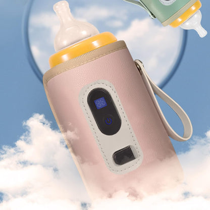 USB Baby Bottle Warmer with LCD Screen, Precise Heating,Temperature, Portable Milk Bottle Heater for Travel, Car, Plane (Pink)