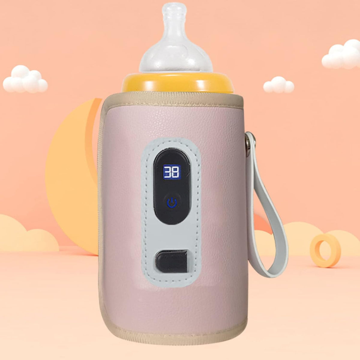 USB Baby Bottle Warmer with LCD Screen, Precise Heating,Temperature, Portable Milk Bottle Heater for Travel, Car, Plane (Pink)