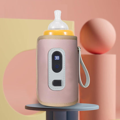 USB Baby Bottle Warmer with LCD Screen, Precise Heating,Temperature, Portable Milk Bottle Heater for Travel, Car, Plane (Pink)