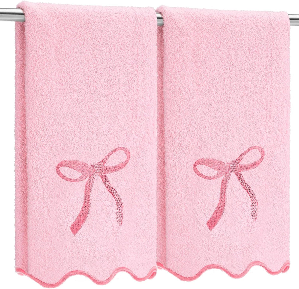 2 Pcs Pink Bow Scalloped Hand Towels for Bathroom 26 x 13 Inch