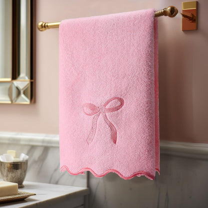 2 Pcs Pink Bow Scalloped Hand Towels for Bathroom 26 x 13 Inch