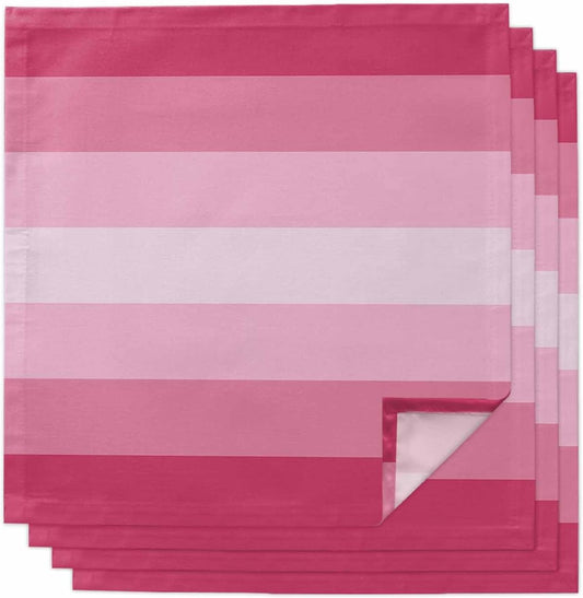 Cloth Napkins Set of 4, Pink Gradient Stripe Texture Dinner Napkins Soft Absorbent Table Napkin for Home Cocktail Party Wedding, Minimalist Modern Color Art