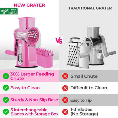 Rotary Cheese Grater 5 Blades,Kitchen Mandoline Vegetable Slicer