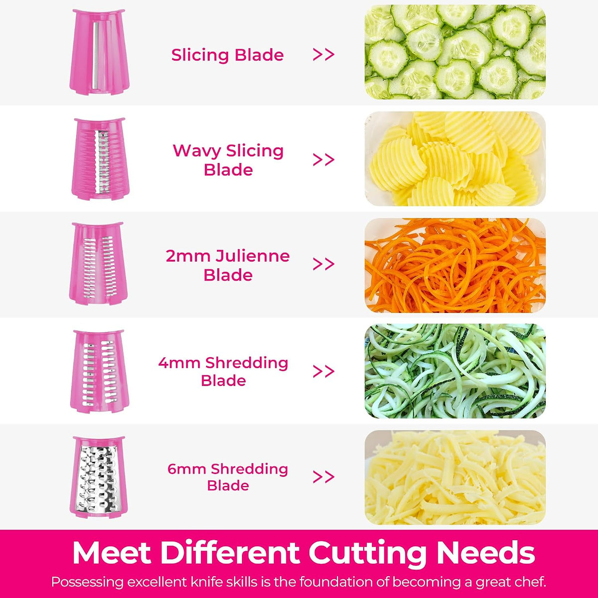 Rotary Cheese Grater 5 Blades,Kitchen Mandoline Vegetable Slicer