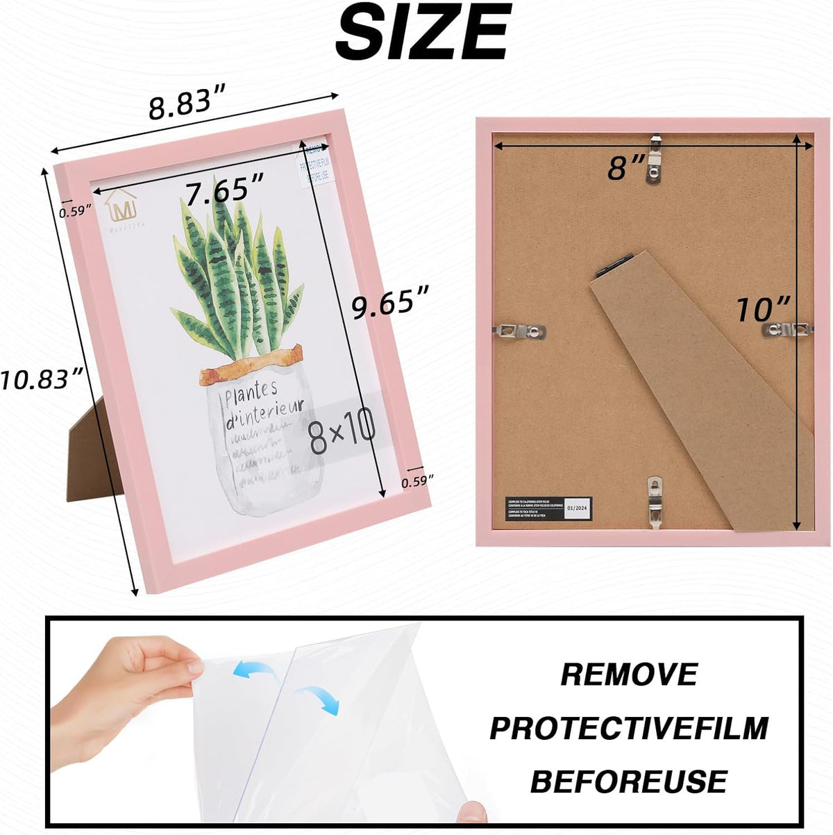 8x10” Pink Picture Frames for Wall and Tabletop Display, 5 Pack