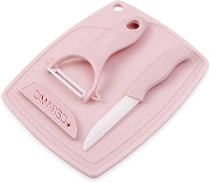 Ceramic Knife Set, 3 Pieces, Pink