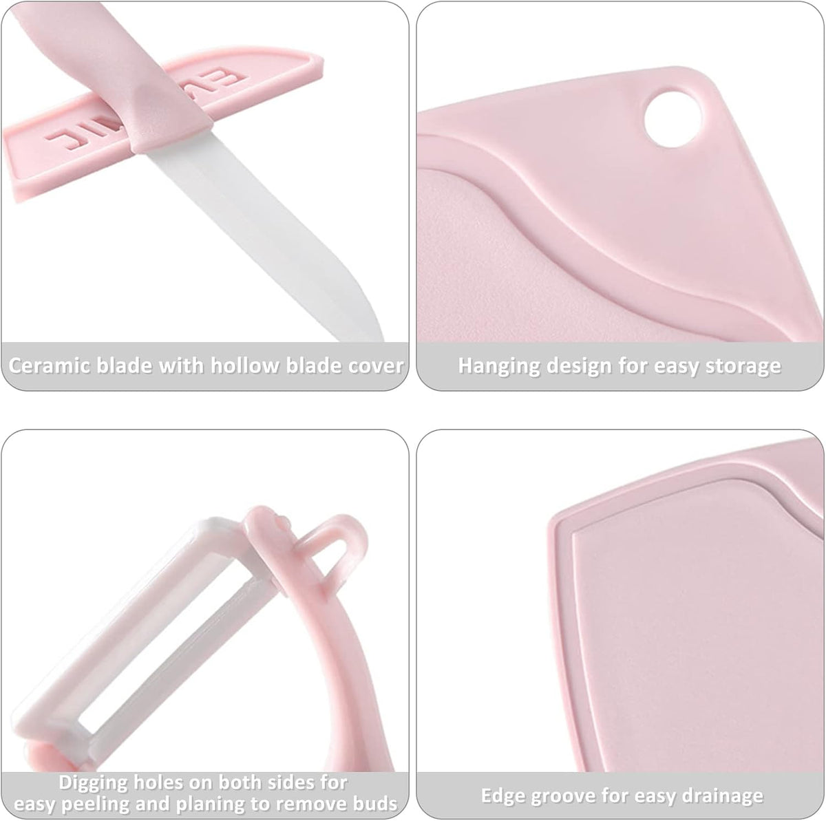 Ceramic Knife Set, 3 Pieces, Pink