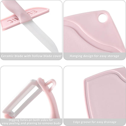 Ceramic Knife Set, 3 Pieces, Pink