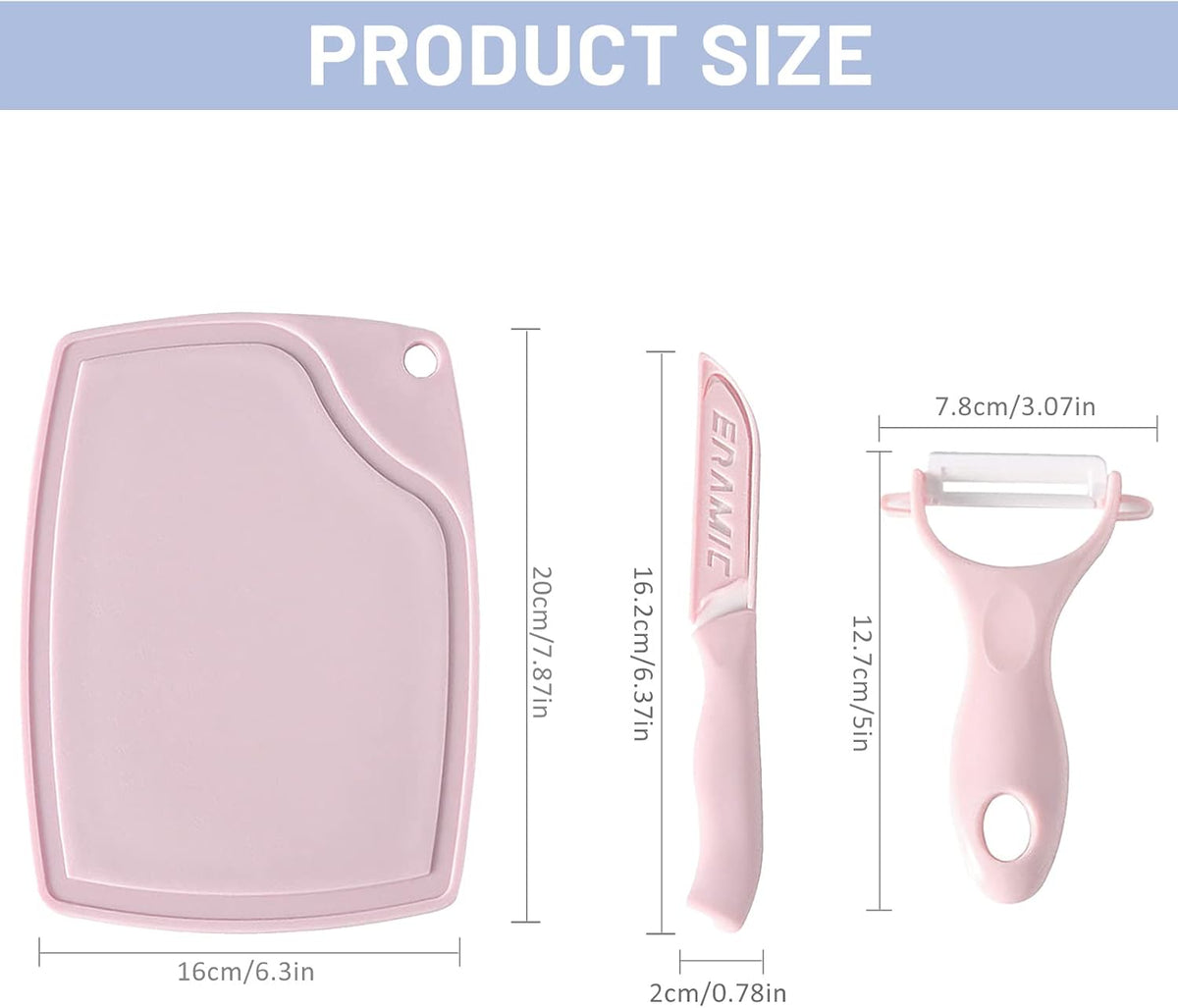 Ceramic Knife Set, 3 Pieces, Pink