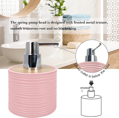 Bamboo Bathroom Accessories Set 6 Piece Spiral Bath Ensemble（Pink）