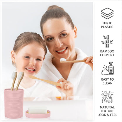 Bamboo Bathroom Accessories Set 6 Piece Spiral Bath Ensemble（Pink）