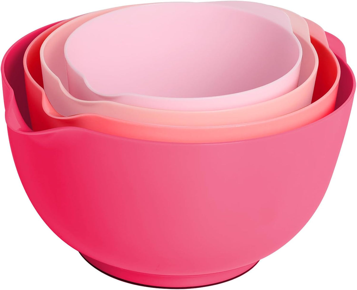 BoxedHome Mixing Bowls Set of 4, BPA Free Plastic,Microwave Safe, Rose Red