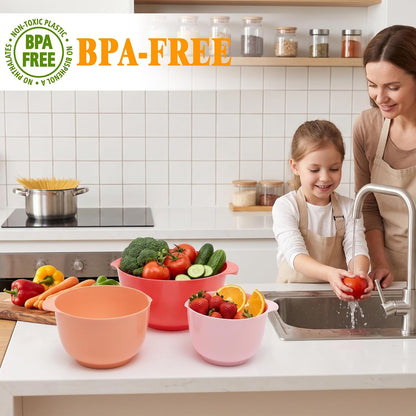 BoxedHome Mixing Bowls Set of 4, BPA Free Plastic,Microwave Safe, Rose Red
