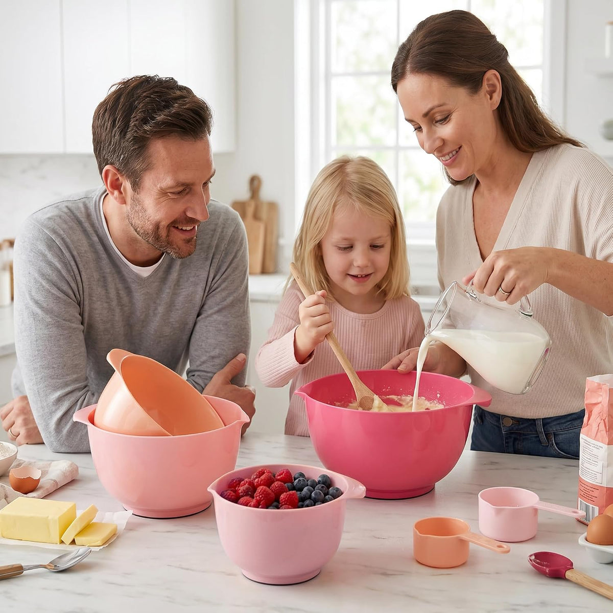 BoxedHome Mixing Bowls Set of 4, BPA Free Plastic,Microwave Safe, Rose Red