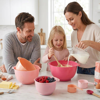 BoxedHome Mixing Bowls Set of 4, BPA Free Plastic,Microwave Safe, Rose Red