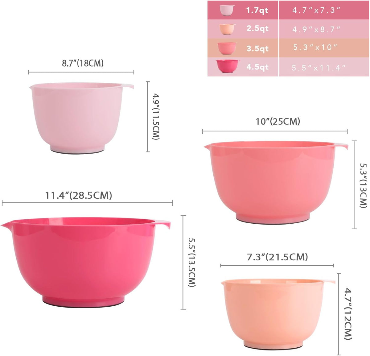 BoxedHome Mixing Bowls Set of 4, BPA Free Plastic,Microwave Safe, Rose Red
