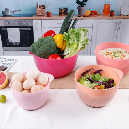 BoxedHome Mixing Bowls Set of 4, BPA Free Plastic,Microwave Safe, Rose Red