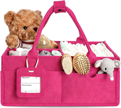 Diaper Caddy Organizer - Large Baby Caddy Organizer with Handle (Pink)