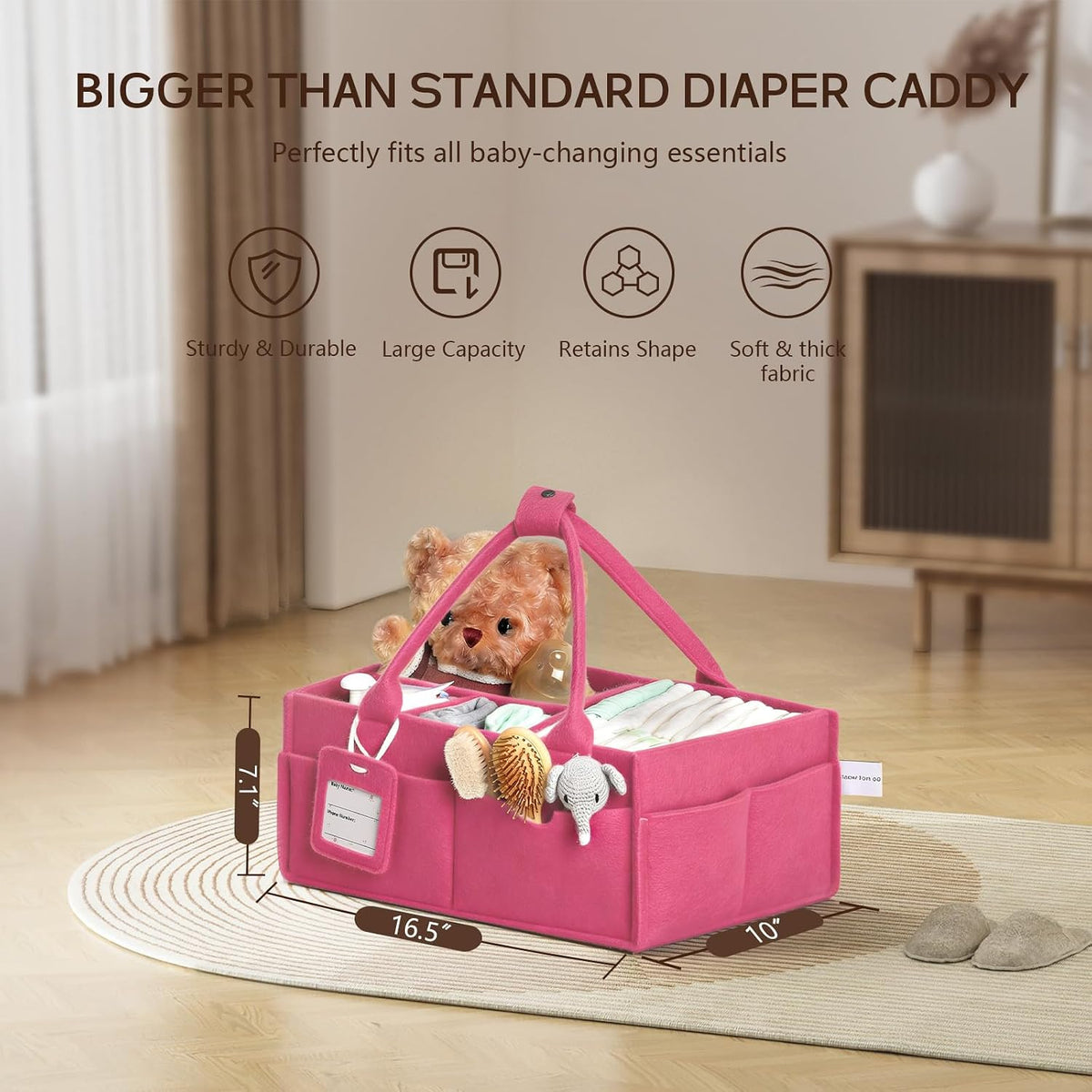 Diaper Caddy Organizer - Large Baby Caddy Organizer with Handle (Pink)
