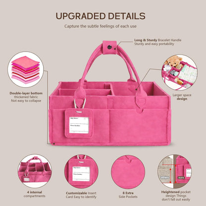 Diaper Caddy Organizer - Large Baby Caddy Organizer with Handle (Pink)