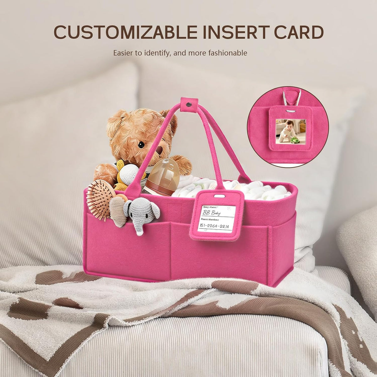 Diaper Caddy Organizer - Large Baby Caddy Organizer with Handle (Pink)