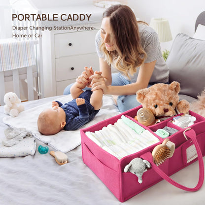 Diaper Caddy Organizer - Large Baby Caddy Organizer with Handle (Pink)
