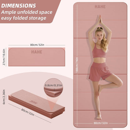 Foldable Yoga Mat 74"Lx32"Wx1/3"Thick, Folding Exercise Mats