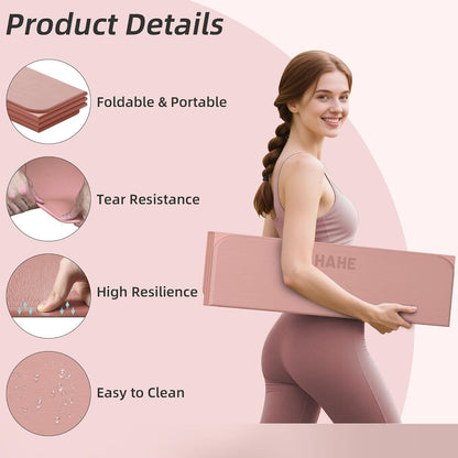 Foldable Yoga Mat 74"Lx32"Wx1/3"Thick, Folding Exercise Mats