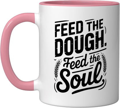 Feed Dough Soul Dutch Oven Baker Bread Artisan Home Baking Ceramic Mug, Pink/White