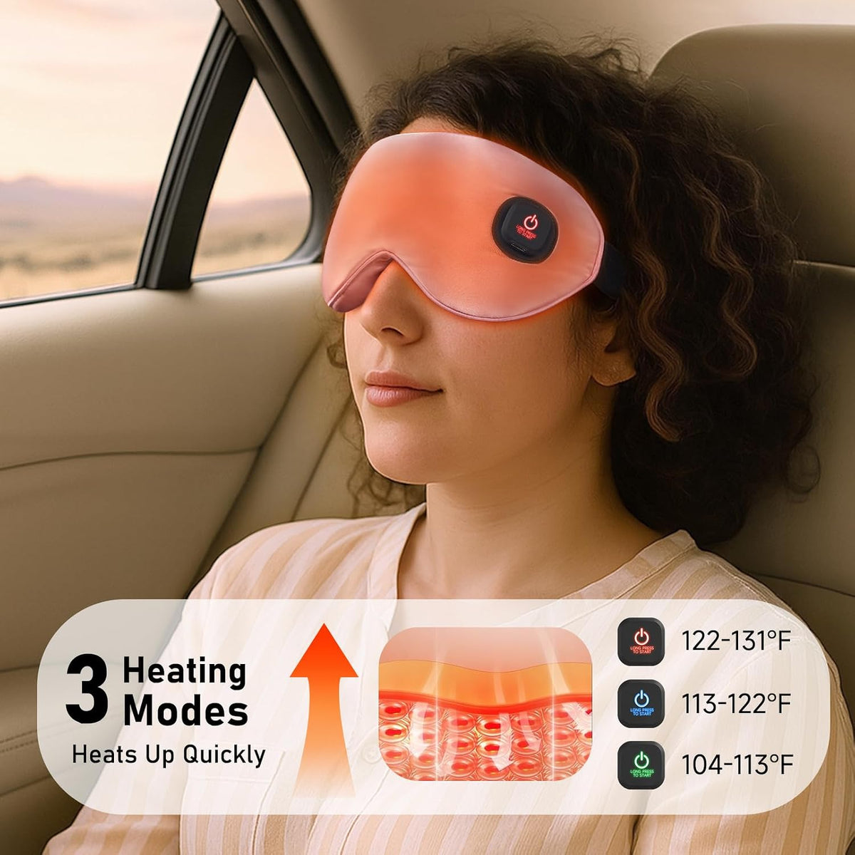 Heated Eye Mask, Silk Cordless Warm Eye Compress for Dry Eyes, Light Blocking Heat Eye Mask for Women Men, Soft Eye Heating Pad for Dry Eyes, Travel, Rechargeable, Washable Cover (Pink)
