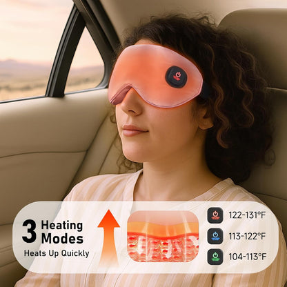 Heated Eye Mask, Silk Cordless Warm Eye Compress for Dry Eyes, Light Blocking Heat Eye Mask for Women Men, Soft Eye Heating Pad for Dry Eyes, Travel, Rechargeable, Washable Cover (Pink)