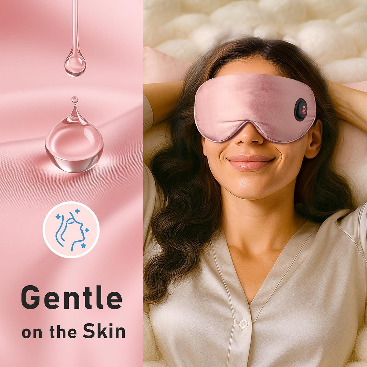 Heated Eye Mask, Silk Cordless Warm Eye Compress for Dry Eyes, Light Blocking Heat Eye Mask for Women Men, Soft Eye Heating Pad for Dry Eyes, Travel, Rechargeable, Washable Cover (Pink)