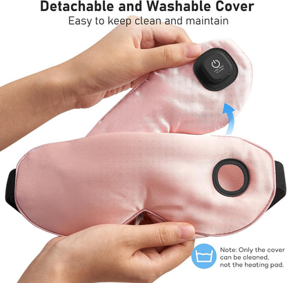 Heated Eye Mask, Silk Cordless Warm Eye Compress for Dry Eyes, Light Blocking Heat Eye Mask for Women Men, Soft Eye Heating Pad for Dry Eyes, Travel, Rechargeable, Washable Cover (Pink)