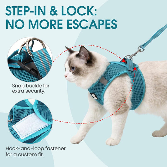 HEYWEAN Cat Harness and Leash - Ultra Light Escape Proof Kitten Collar Cat Walking Jacket with Running Cushioning Soft and Comfortable Suitable for Puppies Rabbits