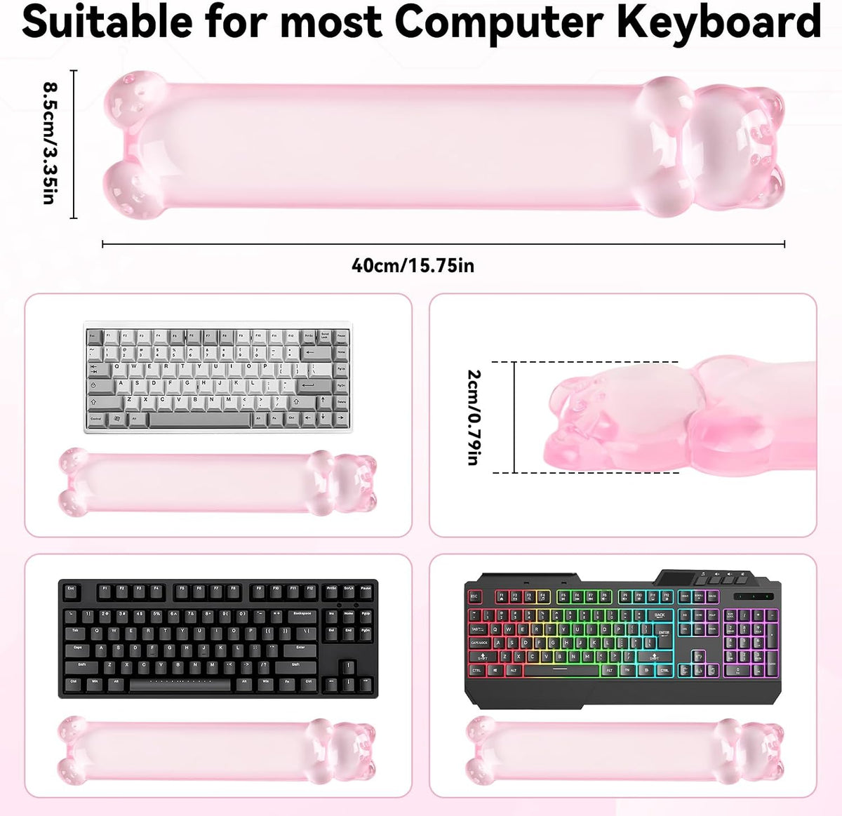 Clear Gel Keyboard Wrist Rest, Pink Bear-Shape Wrist Rest