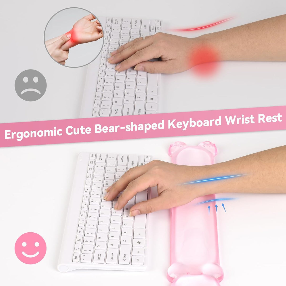 Clear Gel Keyboard Wrist Rest, Pink Bear-Shape Wrist Rest