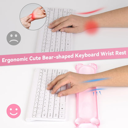 Clear Gel Keyboard Wrist Rest, Pink Bear-Shape Wrist Rest