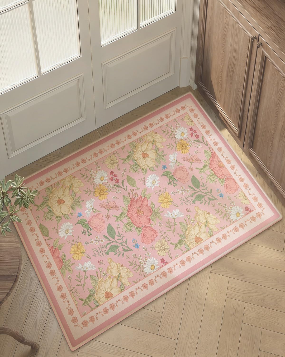 2x3 Entryway Rug Small Door Mat Indoor Entrance Machine Washable Boho Floral Area Rug Non-Slip Low Pile Throw Rugs for Entryway, Kitchen, Bedroom, Bathroom, Front Door Indoor Entrance, Entry