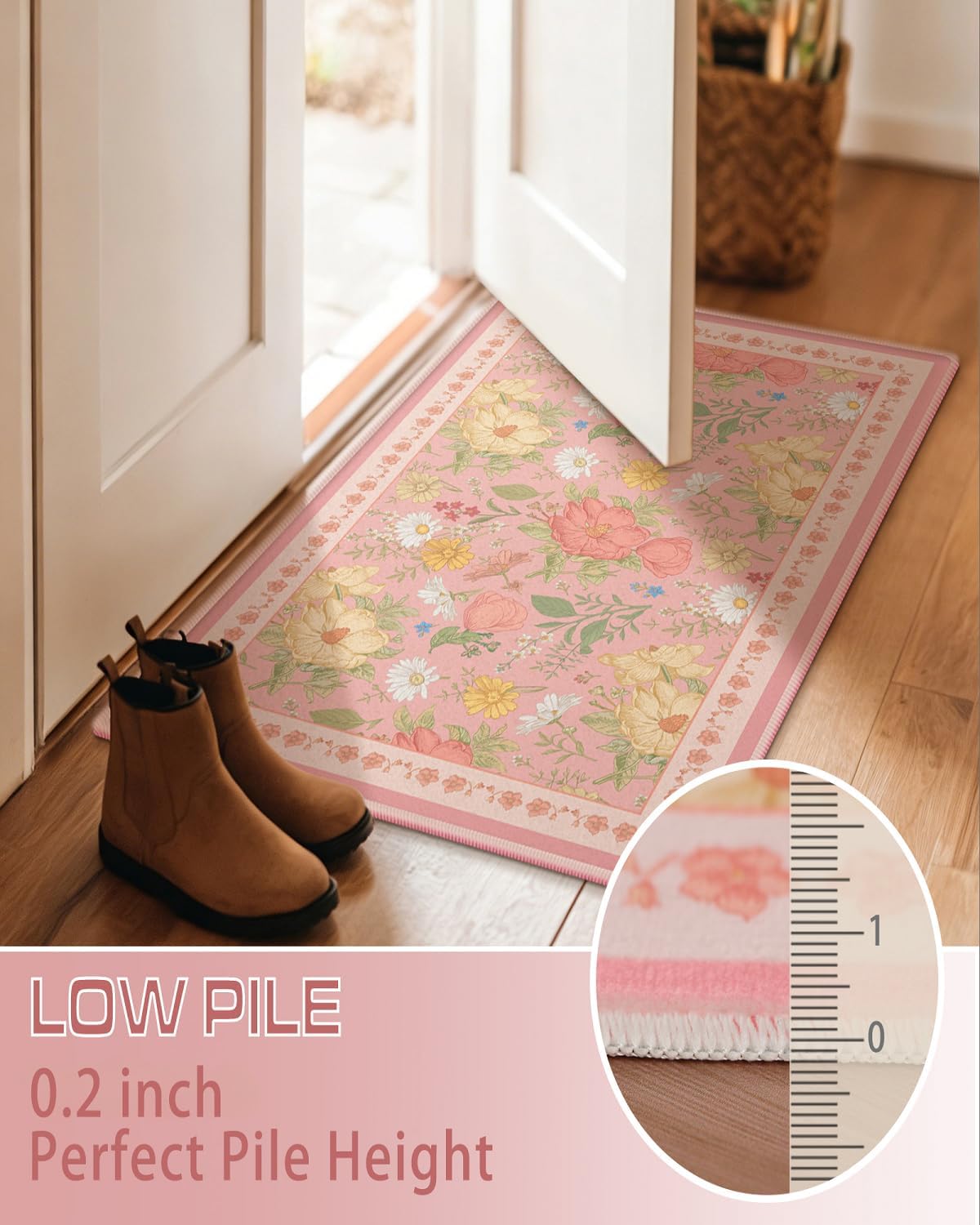 2x3 Entryway Rug Small Door Mat Indoor Entrance Machine Washable Boho Floral Area Rug Non-Slip Low Pile Throw Rugs for Entryway, Kitchen, Bedroom, Bathroom, Front Door Indoor Entrance, Entry