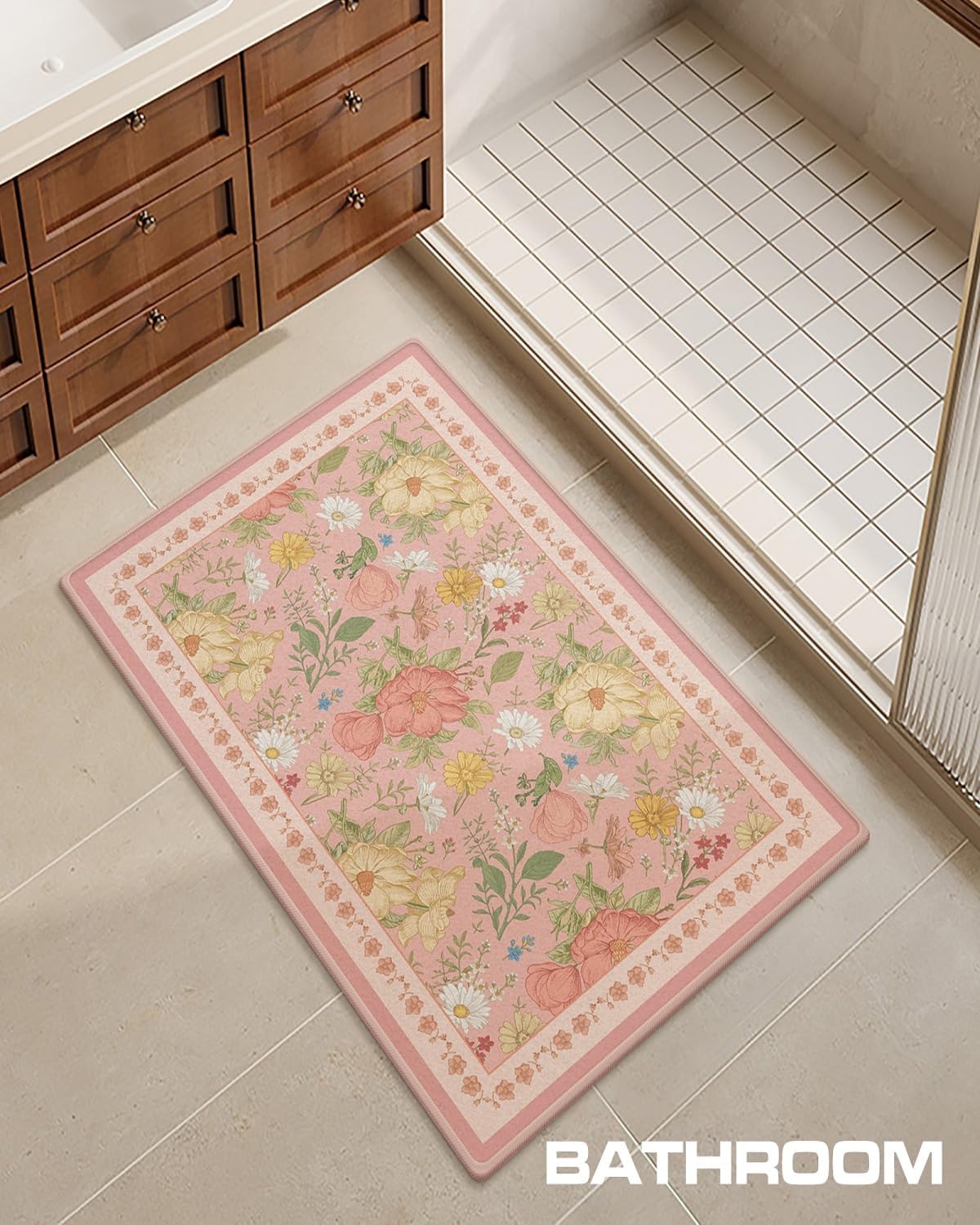 2x3 Entryway Rug Small Door Mat Indoor Entrance Machine Washable Boho Floral Area Rug Non-Slip Low Pile Throw Rugs for Entryway, Kitchen, Bedroom, Bathroom, Front Door Indoor Entrance, Entry