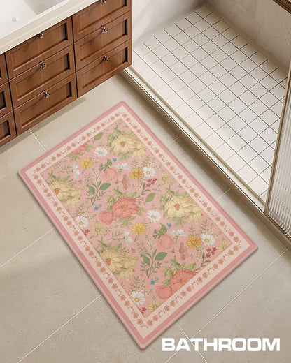 2x3 Entryway Rug Small Door Mat Indoor Entrance Machine Washable Boho Floral Area Rug Non-Slip Low Pile Throw Rugs for Entryway, Kitchen, Bedroom, Bathroom, Front Door Indoor Entrance, Entry