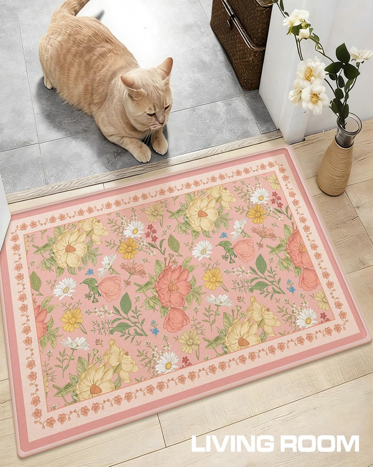 2x3 Entryway Rug Small Door Mat Indoor Entrance Machine Washable Boho Floral Area Rug Non-Slip Low Pile Throw Rugs for Entryway, Kitchen, Bedroom, Bathroom, Front Door Indoor Entrance, Entry